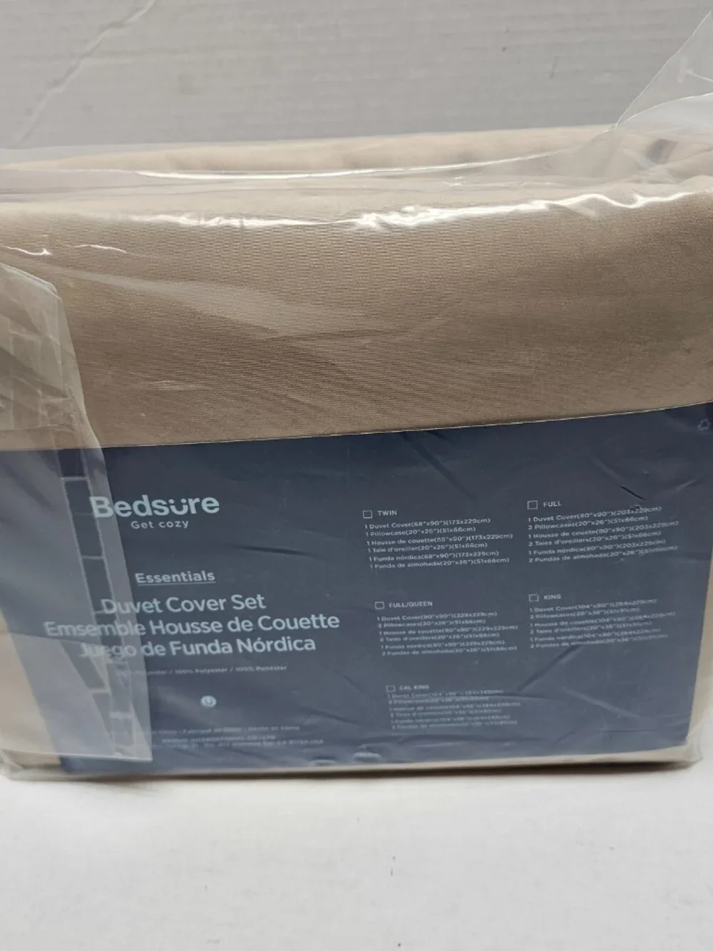 New King Bedsure Get Cozy Beige 1 Duvet Cover 2 Pillowcase Set Polyester NWT